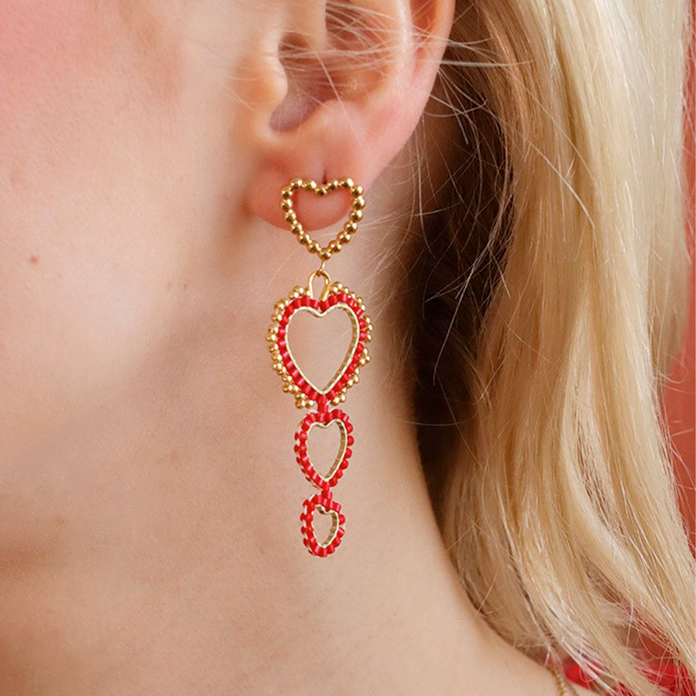 Boucles d’Oreilles en coeur rouge et or en perles de Miyuki